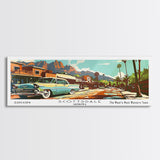 Scottsdale Arizona Panoramic Painting, Mid Century Modern Framed Canvas Print, Retro Pop Art Travel Poster, Living Room and Office Wall Art