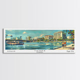 Tampa Florida Panoramic Painting, Mid Century Modern Framed Canvas Print, Retro Pop Art Travel Poster, Living Room and Office Decor