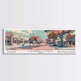 Carrollton Texas Panoramic Painting, Mid Century Modern Framed Canvas Print, Retro Pop Art Travel Poster, Office Wall Art, City Print