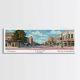 Elgin Illinois Panoramic Painting, Mid Century Modern Framed Canvas Print, Retro Pop Art Travel Poster, City Wall Art, Living Room Decor