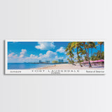 Fort Lauderdale Florida Panoramic Painting, Mid Century Modern Framed Canvas Print, Retro Pop Art Travel Poster, City Wall Art