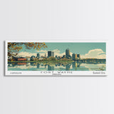 Fort Wayne Indiana Panoramic Art, Mid Century Modern Framed Canvas Print, Retro Pop Art Travel Poster, Home Wall Decor