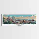 Green Bay Wisconsin Panoramic Art, Mid Century Modern Framed Canvas Print, Retro Pop Art Travel Poster, City Wall Art