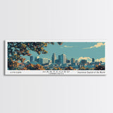 Hartford Connecticut Panoramic Painting, Mid Century Modern Framed Canvas Print, Retro Pop Art Travel Poster, Home Wall Decor