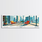 Houston Texas Panoramic Painting, Mid Century Modern Framed Canvas Print, Retro Pop Art Travel Poster, Office Wall Art