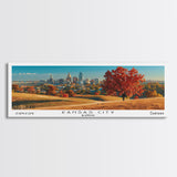 Kansas City Kansas Panoramic Wall Art, Mid Century Modern Framed Canvas Print, Retro Pop Art Travel Poster, Office Wall Art