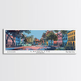 Lafayette Louisiana Panoramic Painting, Mid Century Modern Framed Canvas Print, Retro Pop Art Travel Poster, Home Wall Decor