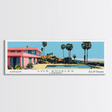 Los Angeles California Panoramic Wall Art, Mid Century Modern Framed Canvas Print, Retro Pop Art Travel Poster, Living Room Art