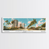 Miami Gardens Florida Panoramic Painting, Mid Century Modern Framed Canvas Print, Retro Pop Art Travel Poster, Home Wall Decor