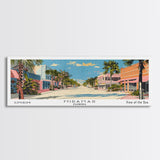 Miramar Florida Panoramic Painting, Mid Century Modern Framed Canvas Print, Retro Pop Art Travel Poster, Office Wall Art