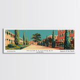 Montgomery Alabama Panoramic Wall Art, Mid Century Modern Framed Canvas Print, Retro Pop Art Travel Poster, Home Wall Art