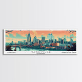 Nashville Tennessee Panoramic Wall Art, Mid Century Modern Framed Canvas Print, Retro Pop Art Travel Poster, Home Wall Decor