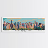 New York New York Panoramic Painting, Mid Century Modern Framed Canvas Print, Retro Pop Art Travel Poster, City Art, Office Wall Decor, Living Room Art