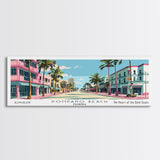 Pompano Beach Florida Panoramic Painting, Mid Century Modern Framed Canvas Print, Retro Pop Art Travel Poster, City Art, Office Wall Decor, Living Room Art