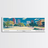 Richardson Texas Panoramic Wall Art, Mid Century Modern Framed Canvas Print, Retro Pop Art Travel Poster, City Art, Office Wall Decor, Living Room Art