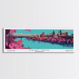 Saint Paul Minnesota Panoramic Painting, Mid Century Modern Framed Canvas Print, Retro Pop Art Travel Poster, City Art, Office Wall Decor, Living Room Art