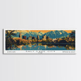 Salt Lake City Utah Panoramic Wall Art, Mid Century Modern Framed Canvas Print, Retro Pop Art Travel Poster, City Art, Office Wall Decor, Living Room Art