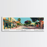 Santa Maria California Panoramic Painting, Mid Century Modern Framed Canvas Print, Retro Pop Art Travel Poster, Home and Office Wall Art Decor