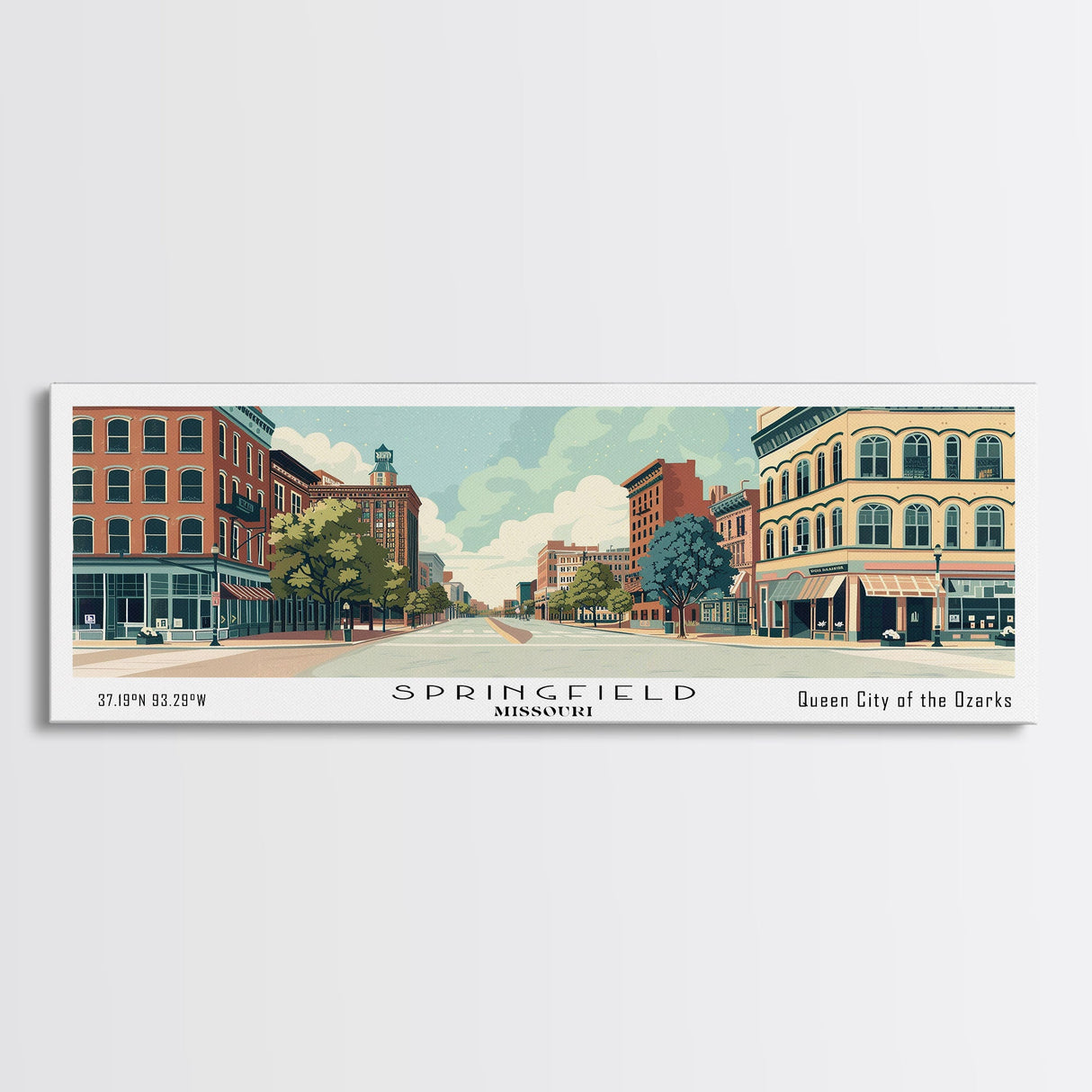 Springfield Illinois Panoramic Art, Mid Century Modern Framed Canvas Print, Retro Pop Art Travel Poster, Office Wall Art, Home Decoration