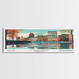 Stamford Connecticut Panoramic Painting, Mid Century Modern Framed Canvas Print, Retro Pop Art Travel Poster, Wall Hanging for Home Decor