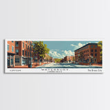 Waterbury Connecticut Panoramic Wall Art, Mid Century Modern Framed Canvas Print, Retro Pop Art Travel Poster, City Art, Home Decoration