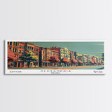 Alexandria Virginia Panoramic Painting, Framed Canvas Print, Mid Century Modern Wall Art, Retro Pop Art Travel Poster, Living Room Decor, City Art