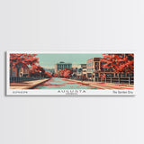 Augusta Georgia Panoramic Painting, Framed Canvas Print, Mid Century Modern Wall Art, Retro Pop Art Travel Poster, Living Room Decor, City Art