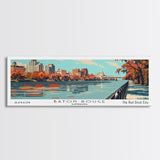 Baton Rouge Louisiana Panoramic Painting, Framed Canvas Print, Mid Century Modern Wall Art, Retro Pop Art Travel Poster, Living Room Decor, City Art