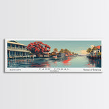 Cape Coral Florida Panoramic Painting, Framed Canvas Print, Mid Century Modern Wall Art, Retro Pop Art Travel Poster, Home Decor, City Art