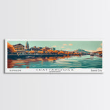 Chattanooga Tennessee Panoramic Painting, Framed Canvas Print, Mid Century Modern Wall Art, Retro Pop Art Travel Poster, Office Decor, City Art