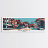 Columbus Georgia Panoramic Painting, Framed Canvas Print, Mid Century Modern Wall Art, Retro Pop Art Travel Poster, Home Decor, City Art