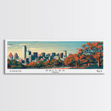 Dallas Texas Panoramic Painting, Framed Canvas Print, Mid Century Modern Wall Art, Retro Pop Art Travel Poster, Home Decor, City Art