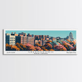 Greensboro North Carolina Panoramic Painting, Mid Century Modern Framed Canvas Print, Retro Pop Art Travel Poster, Cityscape Wall Art, Living Room Decor, Office Art