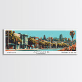 Hayward California Panoramic Painting, Framed Canvas Print, Mid Century Modern Wall Art, Retro Pop Art Travel Poster, Cityscape Decor, Office Wall Art, Home Decor