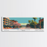 Henderson Nevada Panoramic Painting, Mid Century Modern Framed Canvas Print, City Art, Retro Pop Art Travel Poster, Living Room Decor, Home Office Art, Cityscape