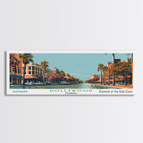 Hollywood Florida Panoramic Painting, Framed Canvas Print, Mid Century Modern Wall Art, Retro Pop Art Travel Poster, Office Decor, Cityscape Art, Living Room Decor