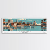 Milwaukee Wisconsin Panoramic Wall Art, Mid Century Modern Framed Canvas Print, Retro Pop Art Travel Poster, Office Decor, Living Room Art