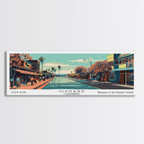 Oxnard California Panoramic Painting, Mid Century Modern Framed Canvas Print, Retro Pop Art Travel Poster, Living Room Decor, City Art