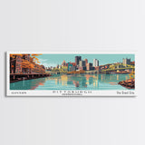 Pittsburgh Pennsylvania Panoramic Wall Art, Mid Century Modern Framed Canvas Print, Retro Pop Art Travel Poster, Office Decor, Gift Idea