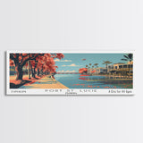 Port St. Lucie Florida Panoramic Painting, Mid Century Modern Framed Canvas Print, Retro Pop Art Travel Poster, Home Decor, Cityscape Art