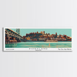 Portland Oregon Panoramic Wall Art, Mid Century Modern Framed Canvas Print, Retro Pop Art Travel Poster, Office Decor, Living Room Art