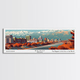 Reno Nevada Panoramic Painting, Mid Century Modern Framed Canvas Print, Retro Pop Art Travel Poster, Living Room Wall Decor