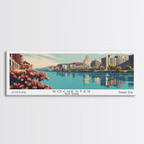 Rochester New York Panoramic Painting, Mid Century Modern Framed Canvas Print, Retro Pop Art Travel Poster, Cityscape, Home Decor, Office Wall Art