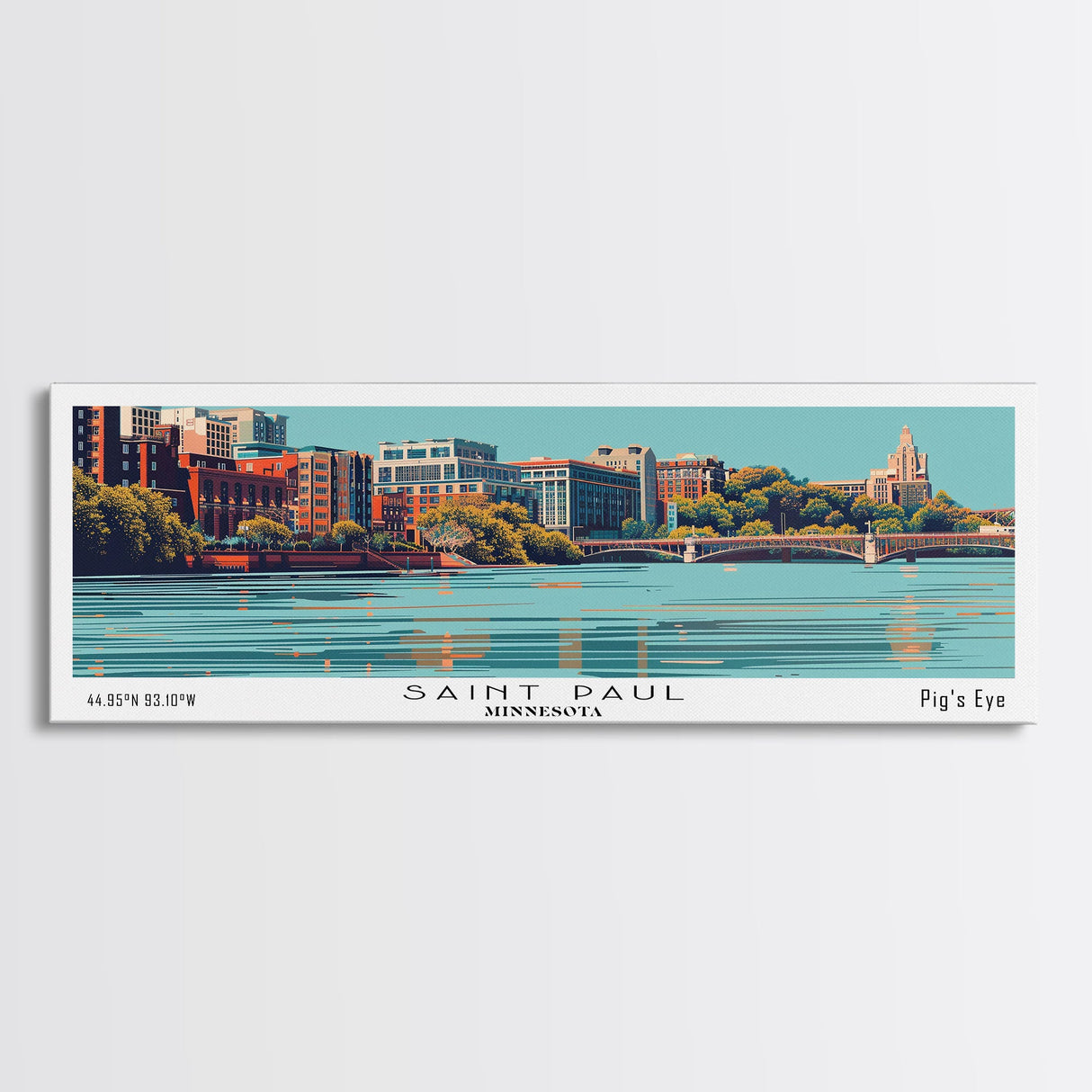 Saint Paul Minnesota Panoramic Wall Art, Mid Century Modern Framed Canvas Print, Retro Pop Art Cityscape, Travel Poster, Living Room Decor