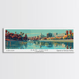 San Jose California Panoramic Painting, Mid Century Modern Framed Canvas Print, Retro Pop Art Travel Poster, Cityscape, Home Decor, Office Wall Art