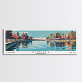 Spokane Washington Panoramic Painting, Mid Century Modern Framed Canvas Print, Retro Pop Art Travel Poster, Cityscape, Home Decor, Office Wall Art