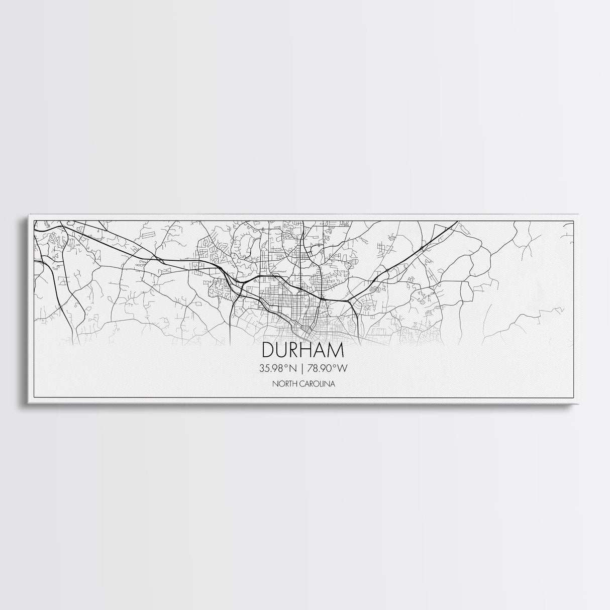 Panoramic Durham City Map, North Carolina Art, Map Print, Minimalist Wall Art, Canvas Art, Housewarming Gift, Street Map Art, Closing Gift