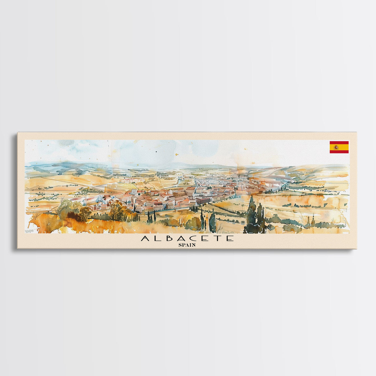 Albacete Spain Travel Print Wall Art, Panoramic City Art, Travel Art, Wall Decor, Vacation Gift, Framed Canvas Print Or Metal Art