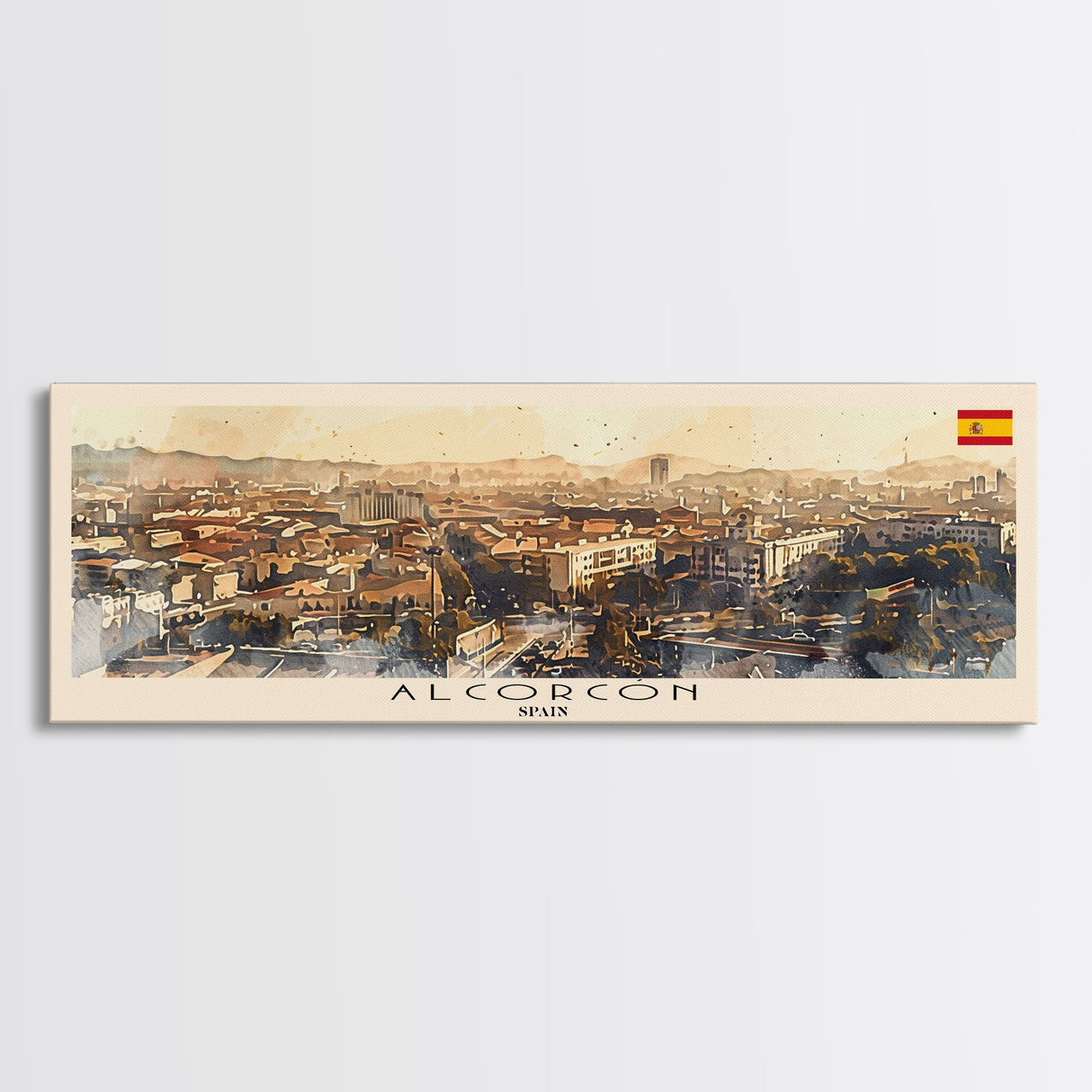 Alcorcón Spain Panoramic Travel Poster, Framed Canvas Print or Metal Wall Art, Travel Art, Home Decor, Panoramic Painting, Midcentury Art