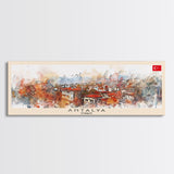 Antalya Turkey Panoramic Travel Poster, Framed Canvas Print or Metal Wall Art, Travel Art, Home Decor, Panoramic Painting, Midcentury Art